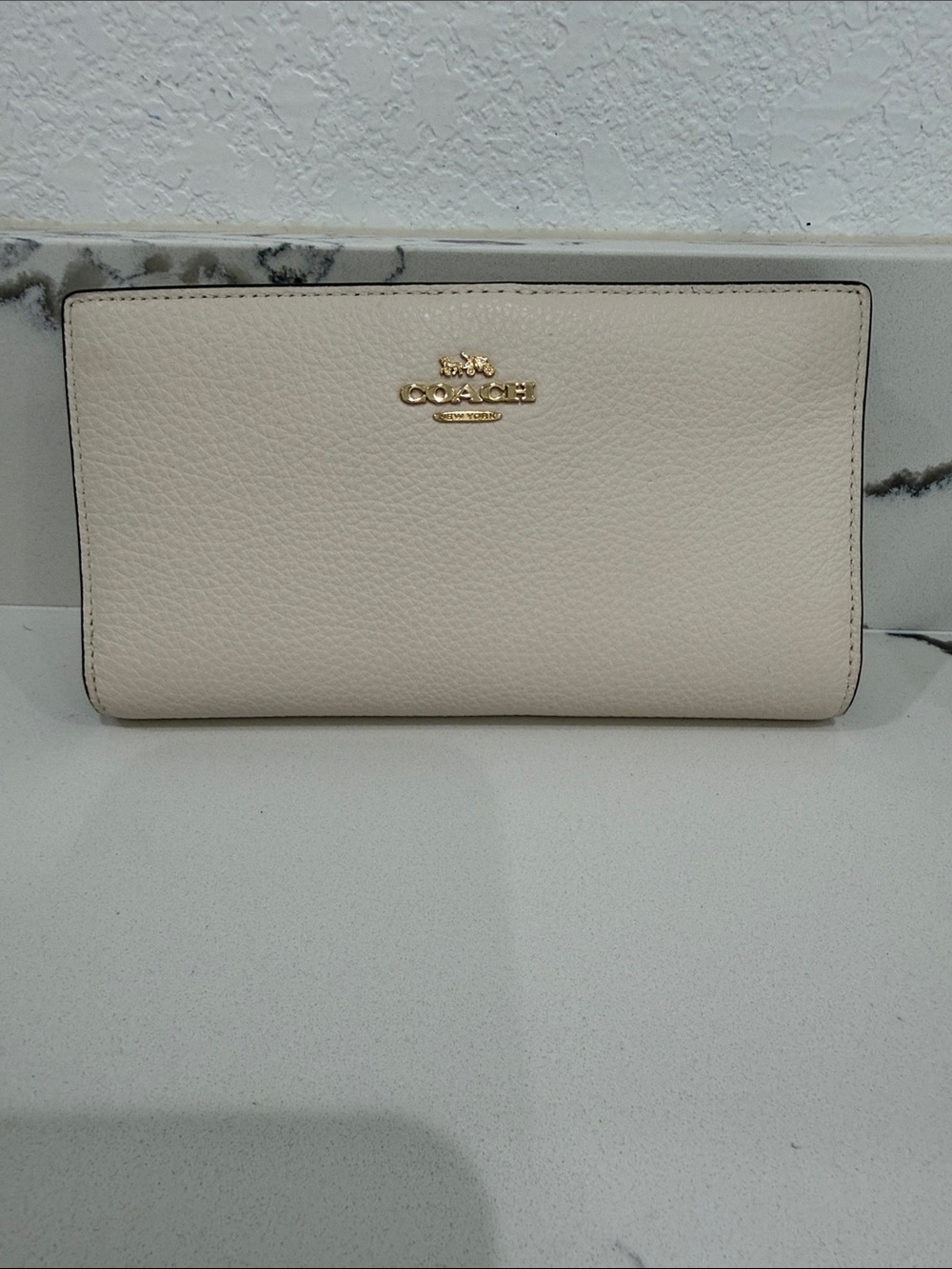 Coach Cream Leather Continental Wallet with Gold Logo